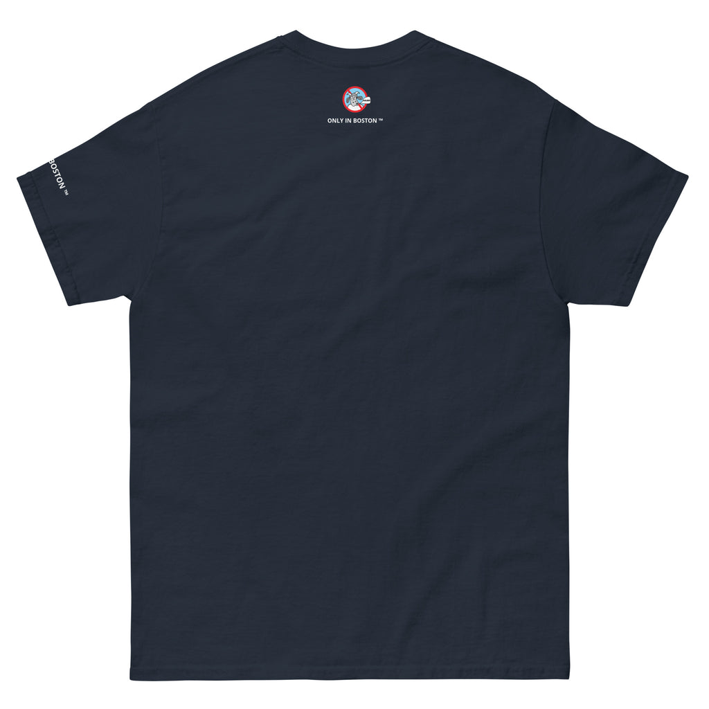 Caleb Durbin Red Sox Inspired T-shirt. A navy blue short-sleeve t-shirt with a graphic print on the front. The design features the word 'DURBINATOR!' in red arched letters with a white outline, a large white number '5' below it, a small circular logo, and 'ONLY IN BOSTON' printed in white underneath.